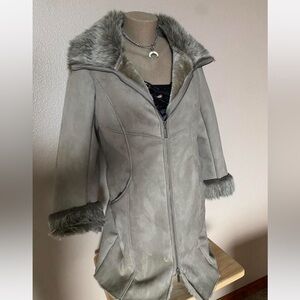 Y2k Grey Faux Fur Penny Lane Coat with Double Zipper